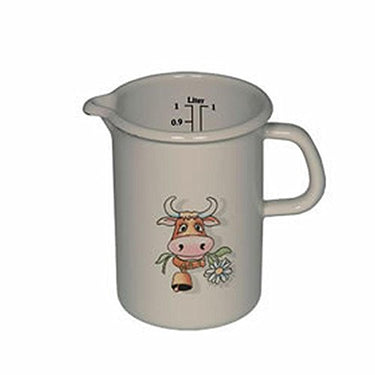 Riess, 0338-084, Küchenmaß 10 1,00 L, COUNTRY - ALMLIESEL, Durchmessser 10 cm, Höhe 14,8 cm, Inhalt 1,0 Liter, Emaille, weiß mit Kuh, Induktion im Sale